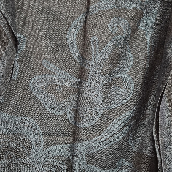 NWT Jerusalem Teal Floral Butterfly Patterned Cashmere Shawl with Fringe - Picture 2 of 4